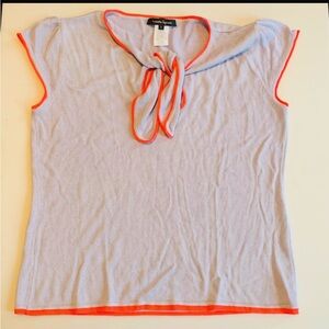 Nanette Lepore lavender knit tie-neck top with neon coral trim